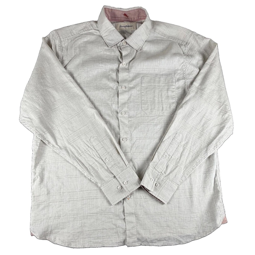 Tommy Bahama Shirt Mens Large Gray Linen Blend Long Sleeve Button Up Casual